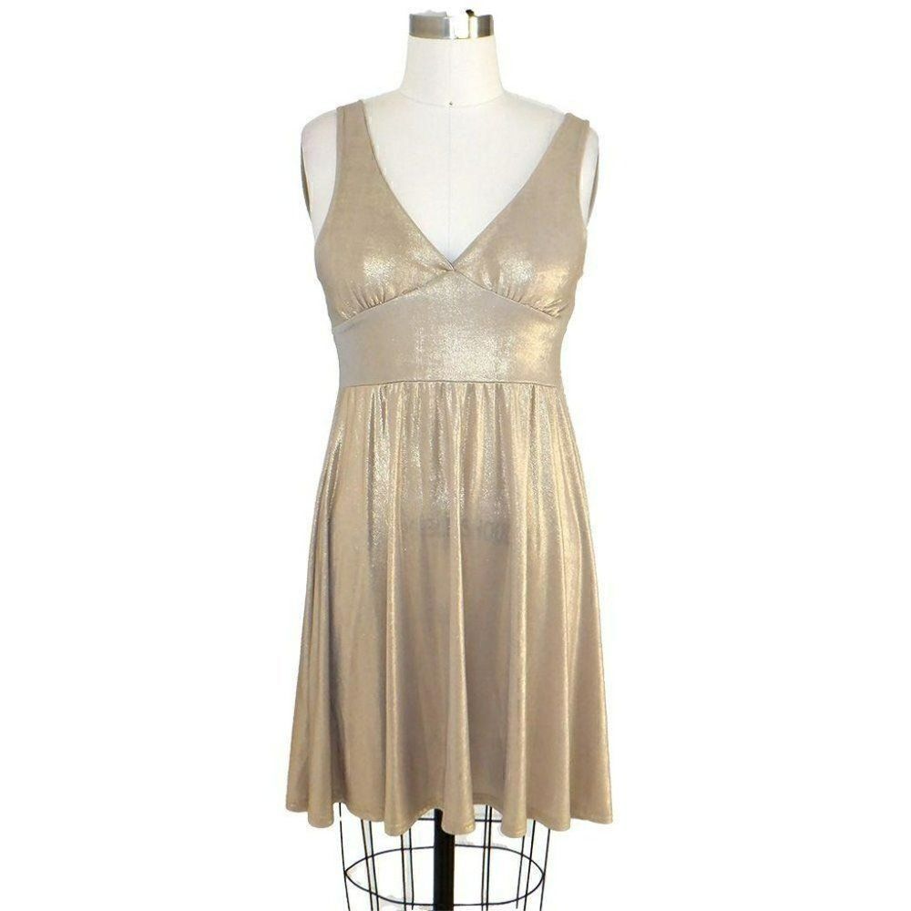 Gold Lamé stretchy flare dress